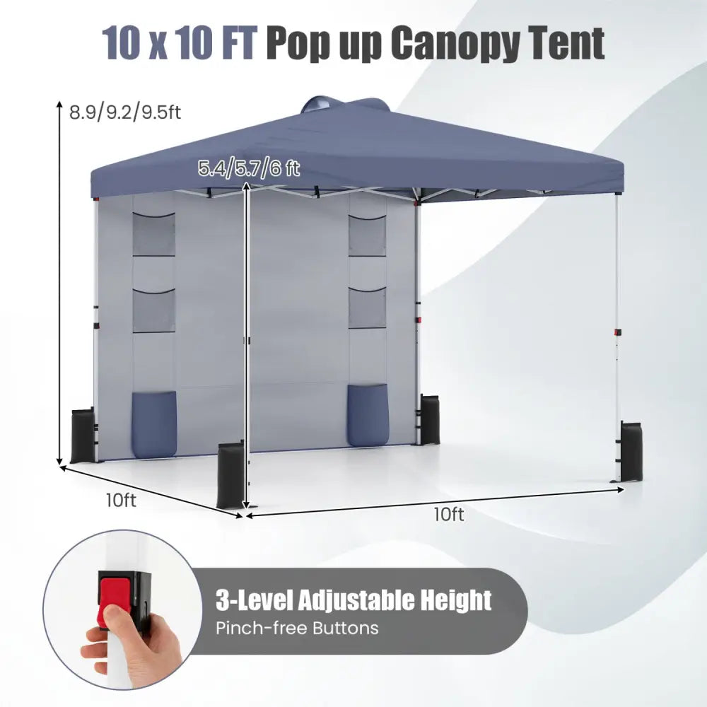 10 x 10 FT Pop up Canopy Tent with Sidewall 6 Pockets Instant Setup Commercial Gazebo-Gray - Gray - Canopies