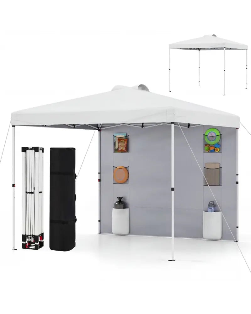 10 x 10 FT Pop up Canopy Tent with Sidewall 6 Pockets Instant Setup Commercial Gazebo-White - White - Canopies