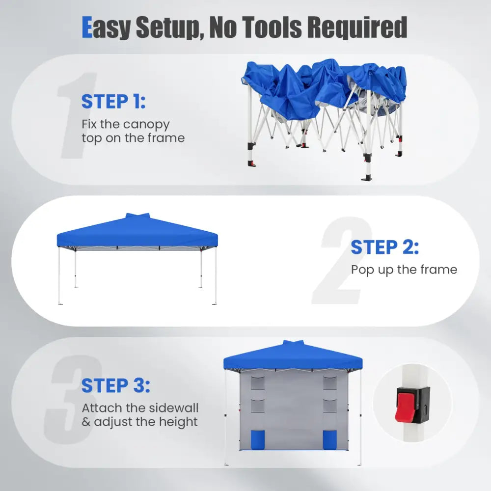 10 x 10 FT Pop up Canopy Tent with Sidewall 6 Pockets Instant Setup Commercial Gazebo-Blue - Blue - Canopies
