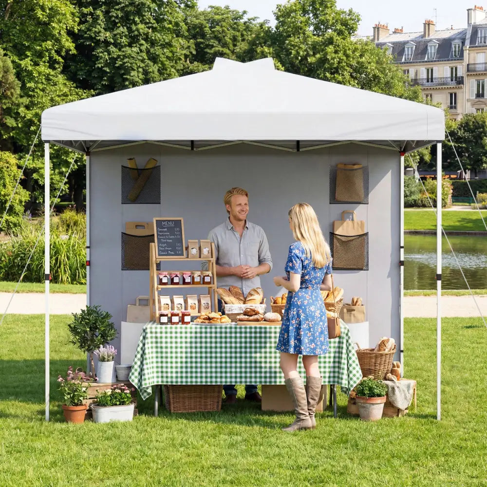 10 x 10 FT Pop up Canopy Tent with Sidewall 6 Pockets Instant Setup Commercial Gazebo-White - White - Canopies