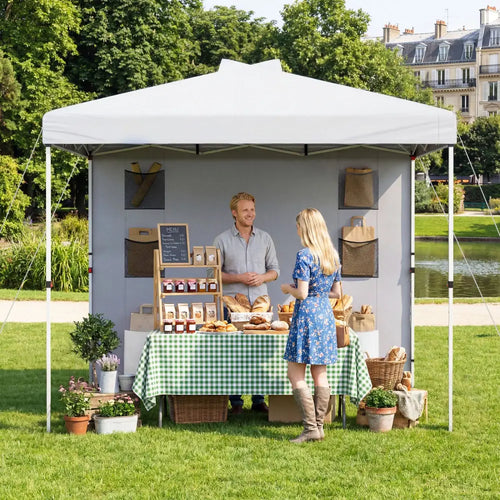 10 x 10 FT Pop up Canopy Tent with Sidewall 6 Pockets Instant Setup Commercial Gazebo-White - White - Canopies