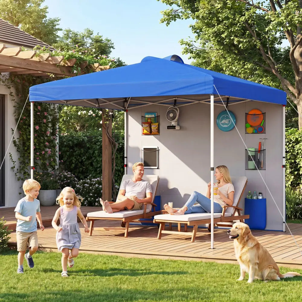 10 x 10 FT Pop up Canopy Tent with Sidewall 6 Pockets Instant Setup Commercial Gazebo-Blue - Blue - Canopies