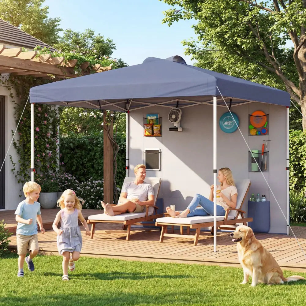 10 x 10 FT Pop up Canopy Tent with Sidewall 6 Pockets Instant Setup Commercial Gazebo-Gray - Gray - Canopies