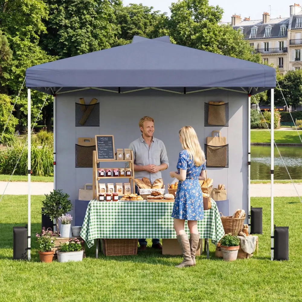 10 x 10 FT Pop up Canopy Tent with Sidewall 6 Pockets Instant Setup Commercial Gazebo-Gray - Gray - Canopies