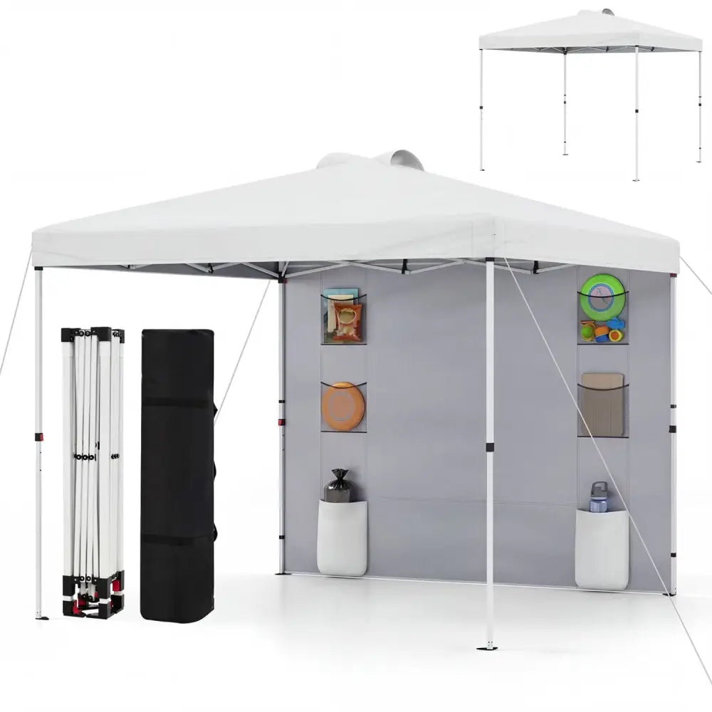 10 x 10 FT Pop up Canopy Tent with Sidewall 6 Pockets Instant Setup Commercial Gazebo-White - White - Canopies