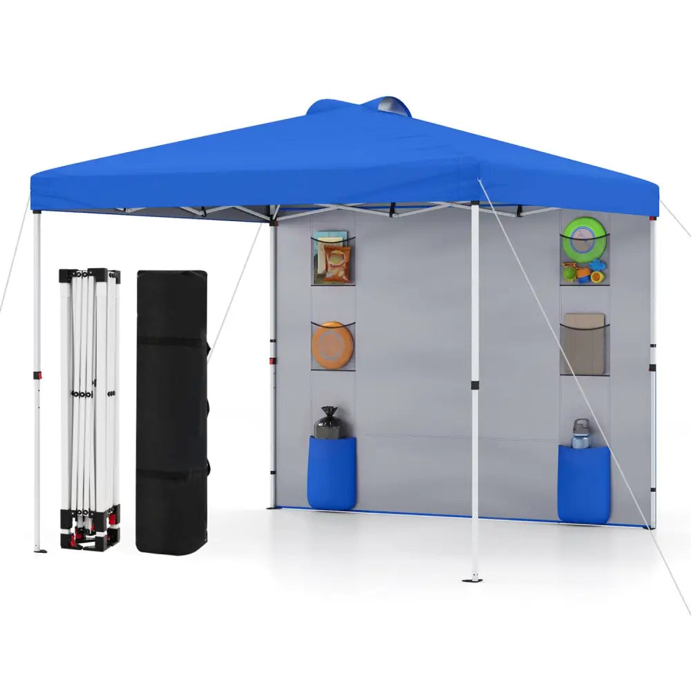 10 x 10 FT Pop up Canopy Tent with Sidewall 6 Pockets Instant Setup Commercial Gazebo-Blue - Blue - Canopies