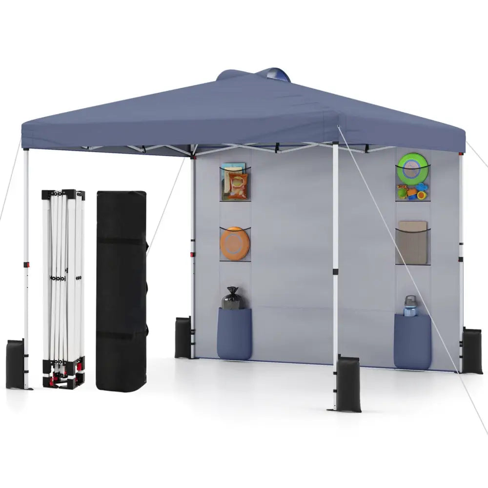 10 x 10 FT Pop up Canopy Tent with Sidewall 6 Pockets Instant Setup Commercial Gazebo-Gray - Gray - Canopies