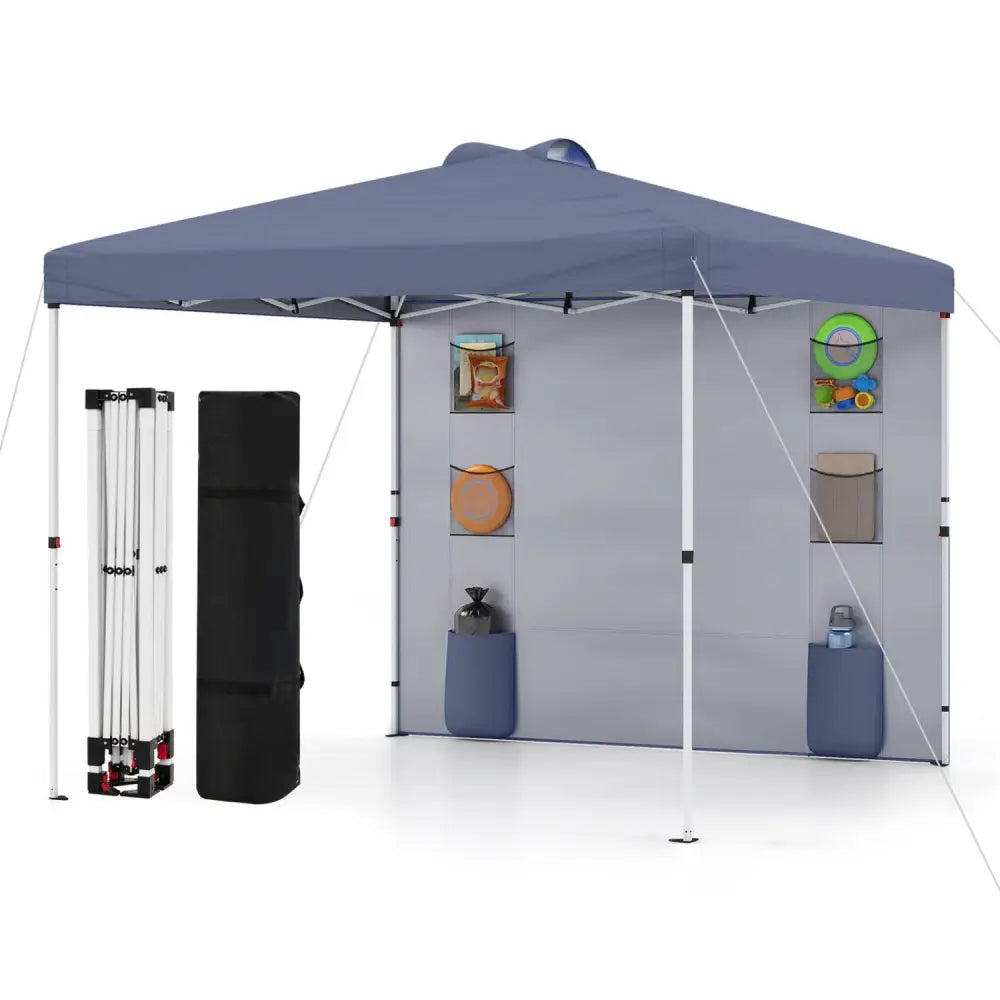 10 x 10 FT Pop up Canopy Tent with Sidewall 6 Pockets Instant Setup Commercial Gazebo-Gray - Gray - Canopies