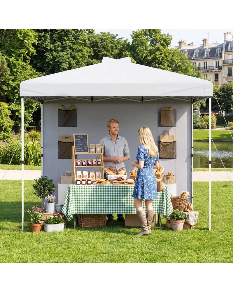 10 x 10 FT Pop up Canopy Tent with Sidewall 6 Pockets Instant Setup Commercial Gazebo-White - White - Canopies