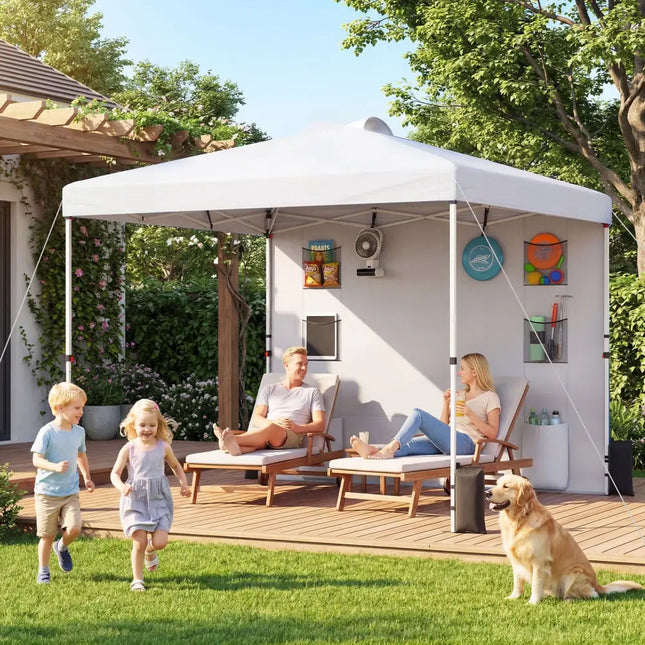 10 x 10 FT Pop up Canopy Tent with Sidewall 6 Pockets Instant Setup Commercial Gazebo-White - White - Canopies