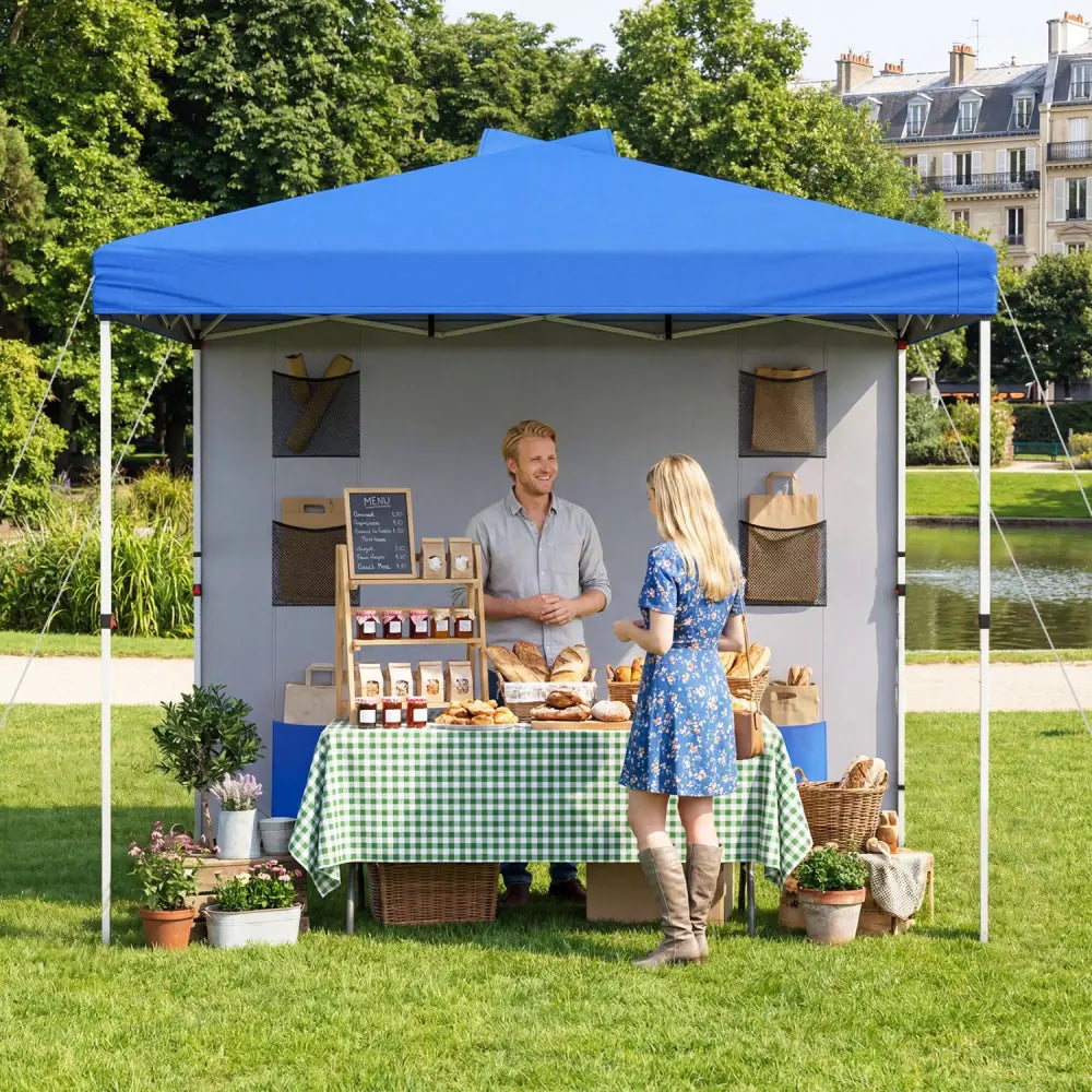 10 x 10 FT Pop up Canopy Tent with Sidewall 6 Pockets Instant Setup Commercial Gazebo-Blue - Blue - Canopies