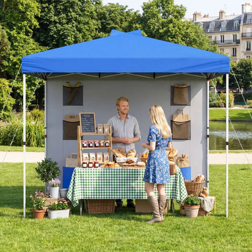 10 x 10 FT Pop up Canopy Tent with Sidewall 6 Pockets Instant Setup Commercial Gazebo-Blue - Blue - Canopies
