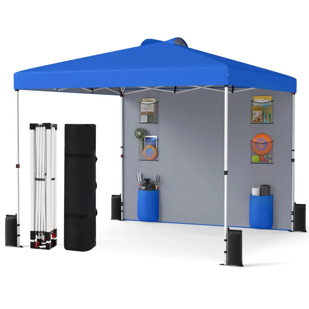 10 x 10 FT Pop up Canopy Tent with Sidewall 6 Pockets Instant Setup Commercial Gazebo-Blue - Blue - Canopies