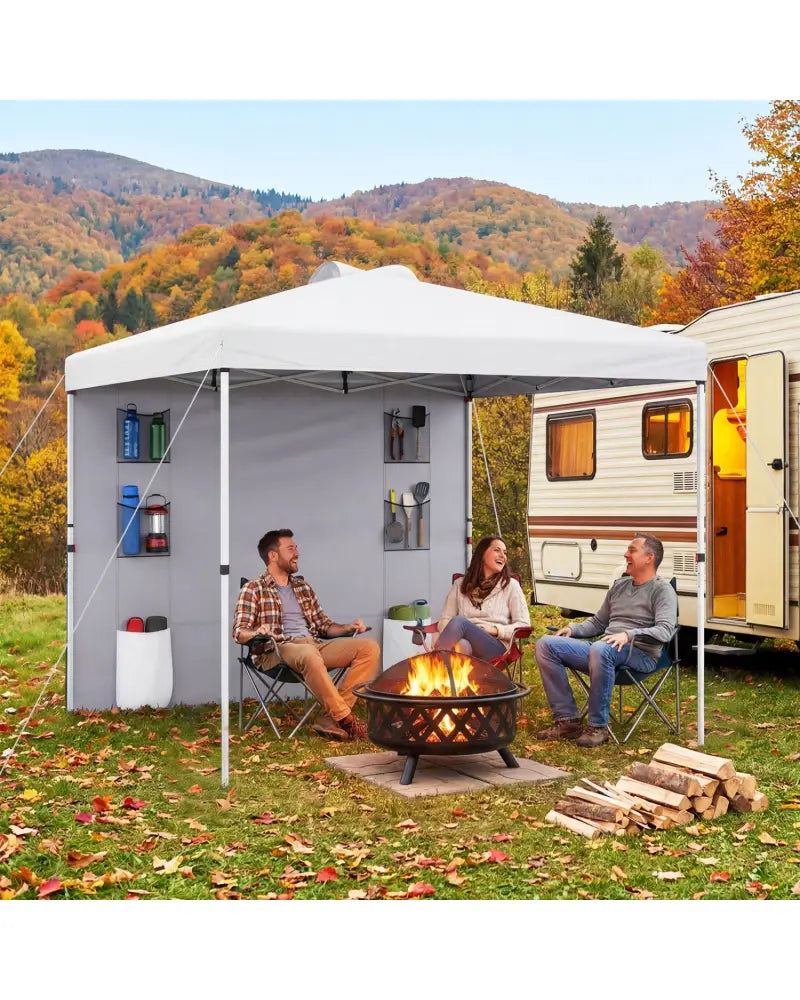 10 x 10 FT Pop up Canopy Tent with Sidewall 6 Pockets Instant Setup Commercial Gazebo-White - White - Canopies