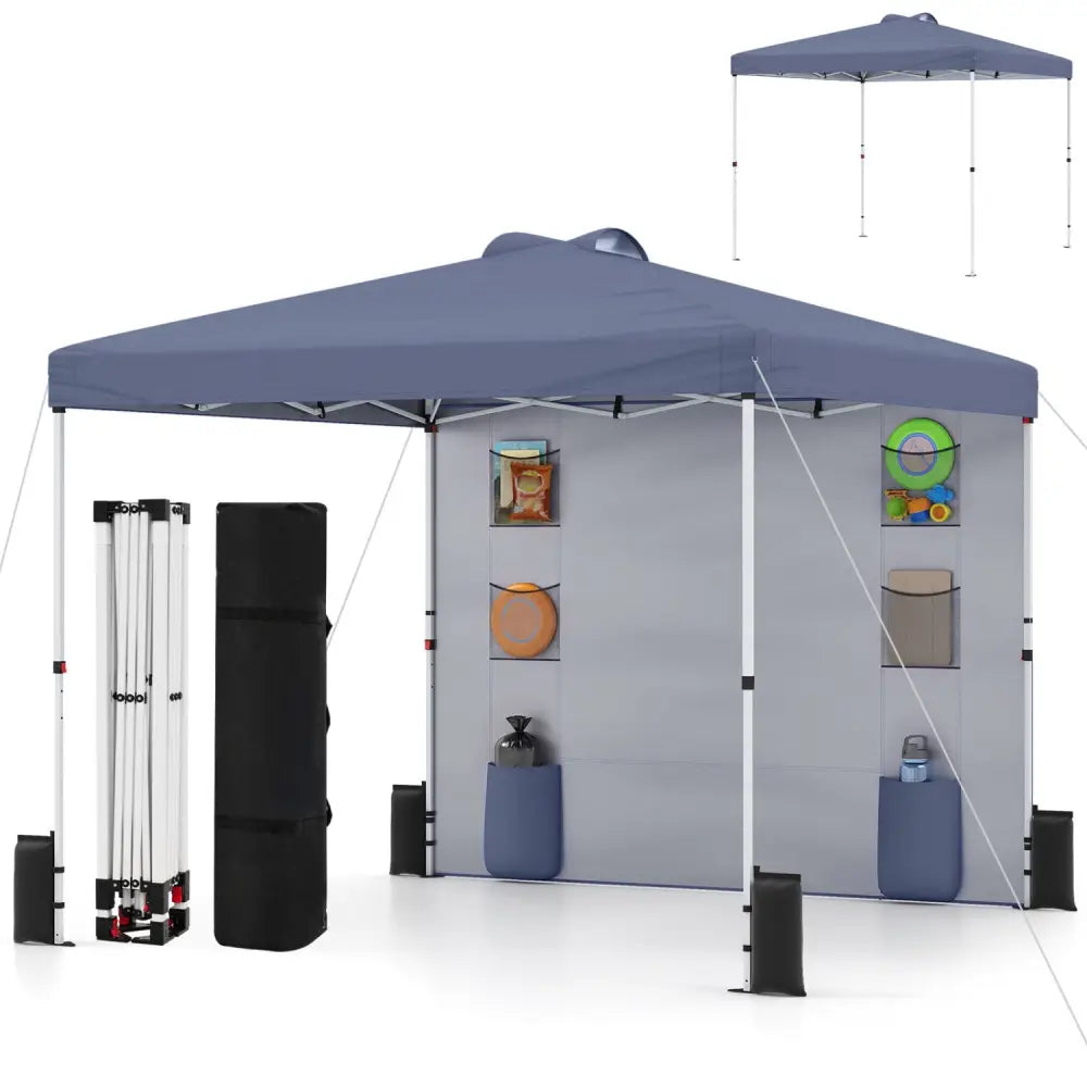 10 x 10 FT Pop up Canopy Tent with Sidewall 6 Pockets Instant Setup Commercial Gazebo-Gray - Gray - Canopies