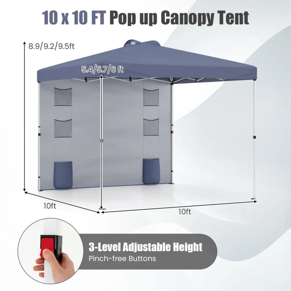 10 x 10 FT Pop up Canopy Tent with Sidewall 6 Pockets Instant Setup Commercial Gazebo-Gray - Gray - Canopies