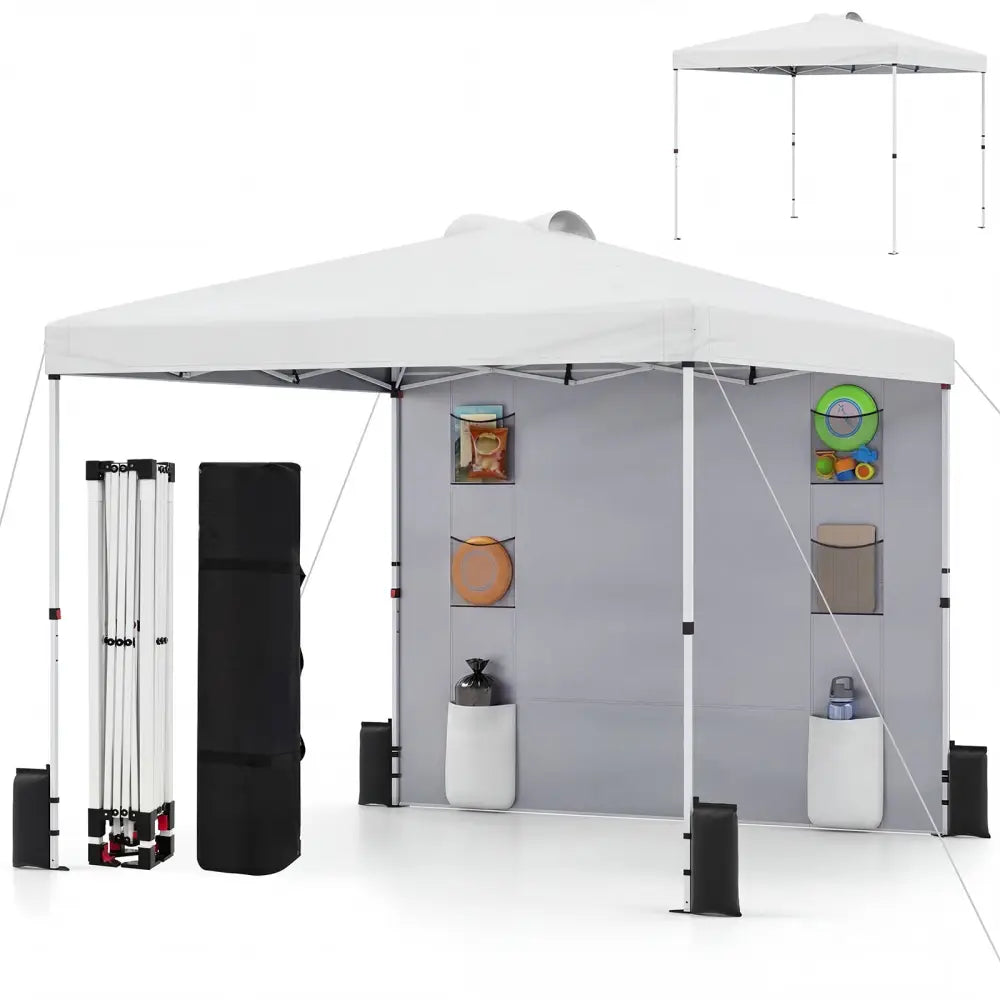10 x 10 FT Pop up Canopy Tent with Sidewall 6 Pockets Instant Setup Commercial Gazebo-White - White - Canopies