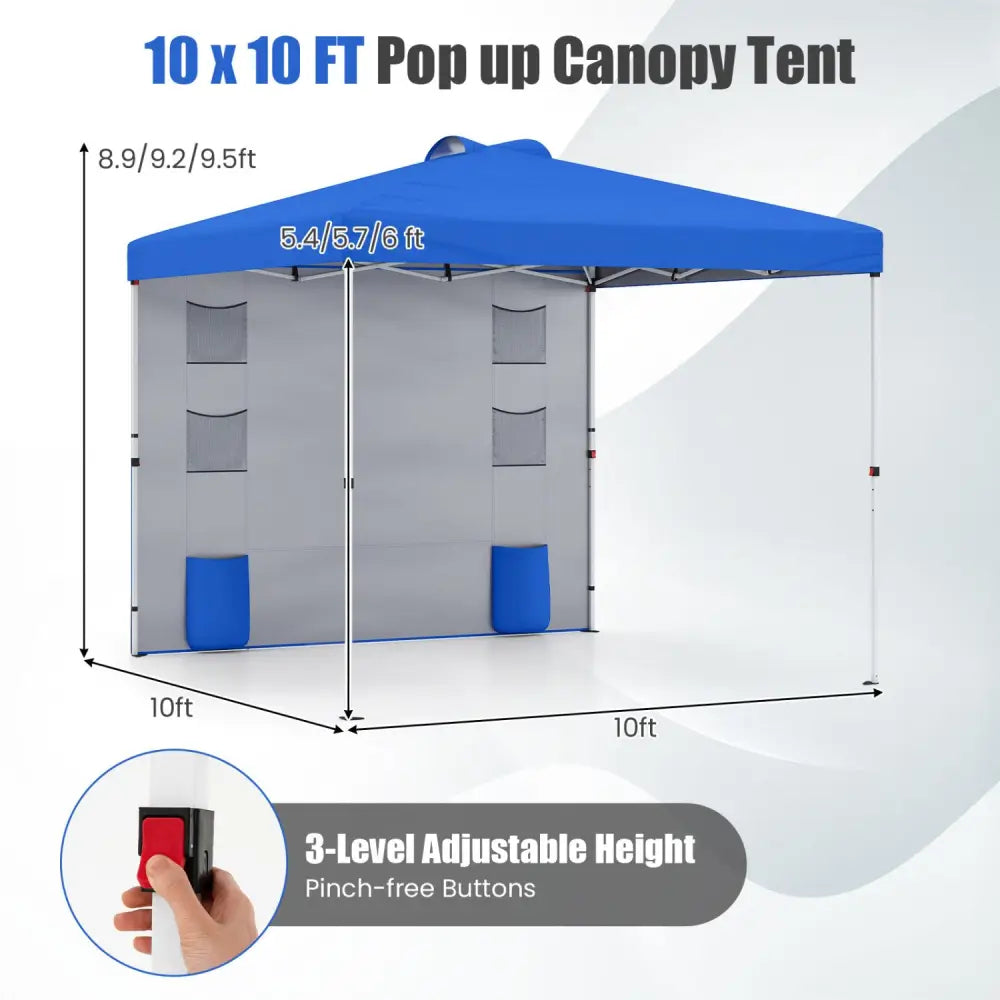 10 x 10 FT Pop up Canopy Tent with Sidewall 6 Pockets Instant Setup Commercial Gazebo-Blue - Blue - Canopies