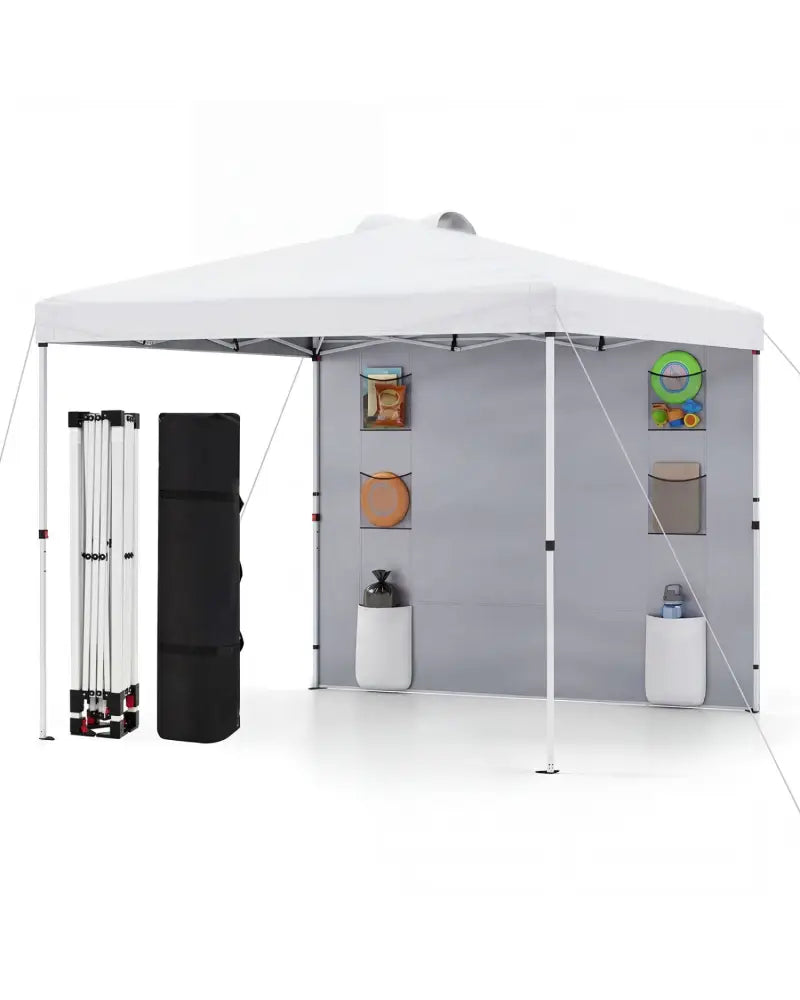 10 x 10 FT Pop up Canopy Tent with Sidewall 6 Pockets Instant Setup Commercial Gazebo-White - White - Canopies