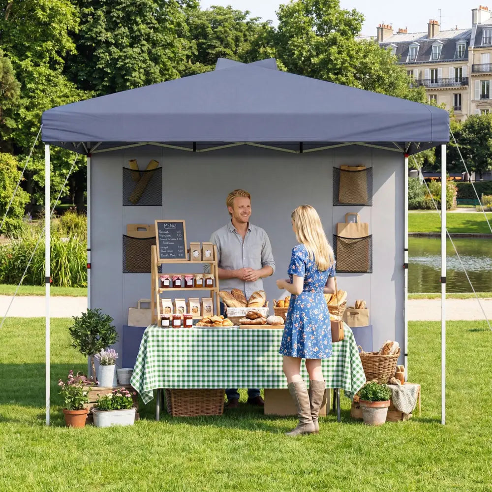 10 x 10 FT Pop up Canopy Tent with Sidewall 6 Pockets Instant Setup Commercial Gazebo-Gray - Gray - Canopies
