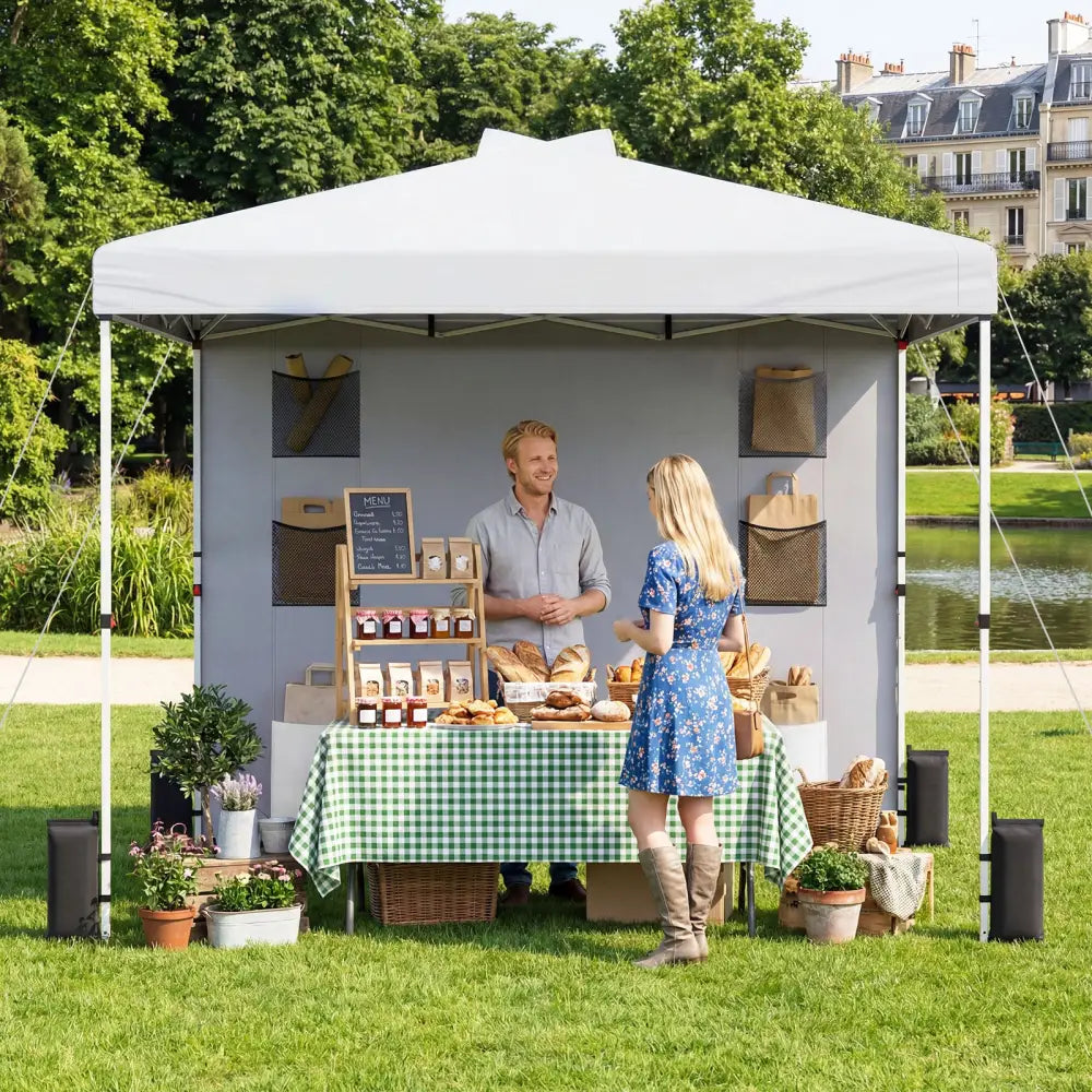 10 x 10 FT Pop up Canopy Tent with Sidewall 6 Pockets Instant Setup Commercial Gazebo-White - White - Canopies