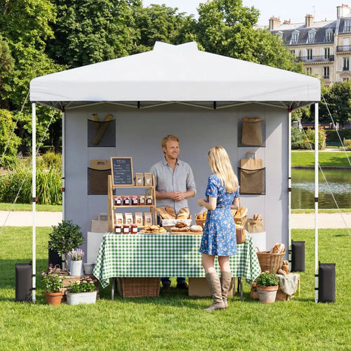 10 x 10 FT Pop up Canopy Tent with Sidewall 6 Pockets Instant Setup Commercial Gazebo-White - White - Canopies