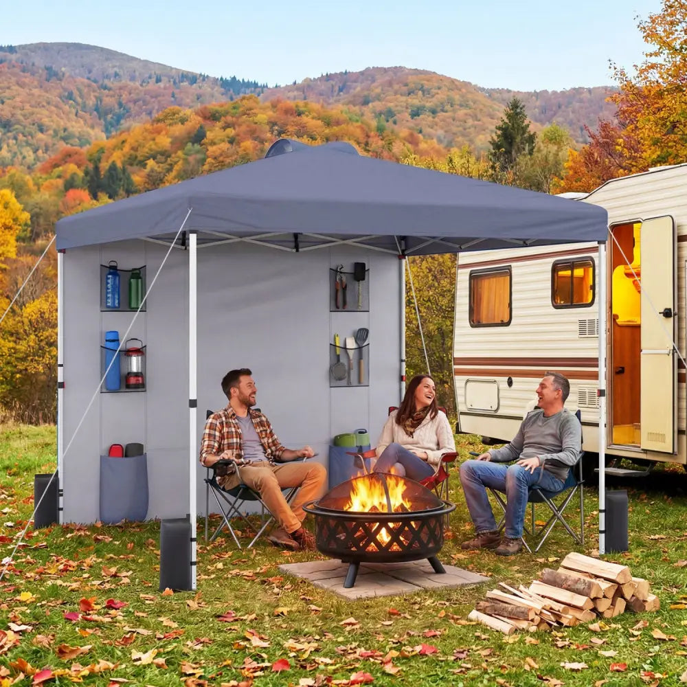 10 x 10 FT Pop up Canopy Tent with Sidewall 6 Pockets Instant Setup Commercial Gazebo-Gray - Gray - Canopies