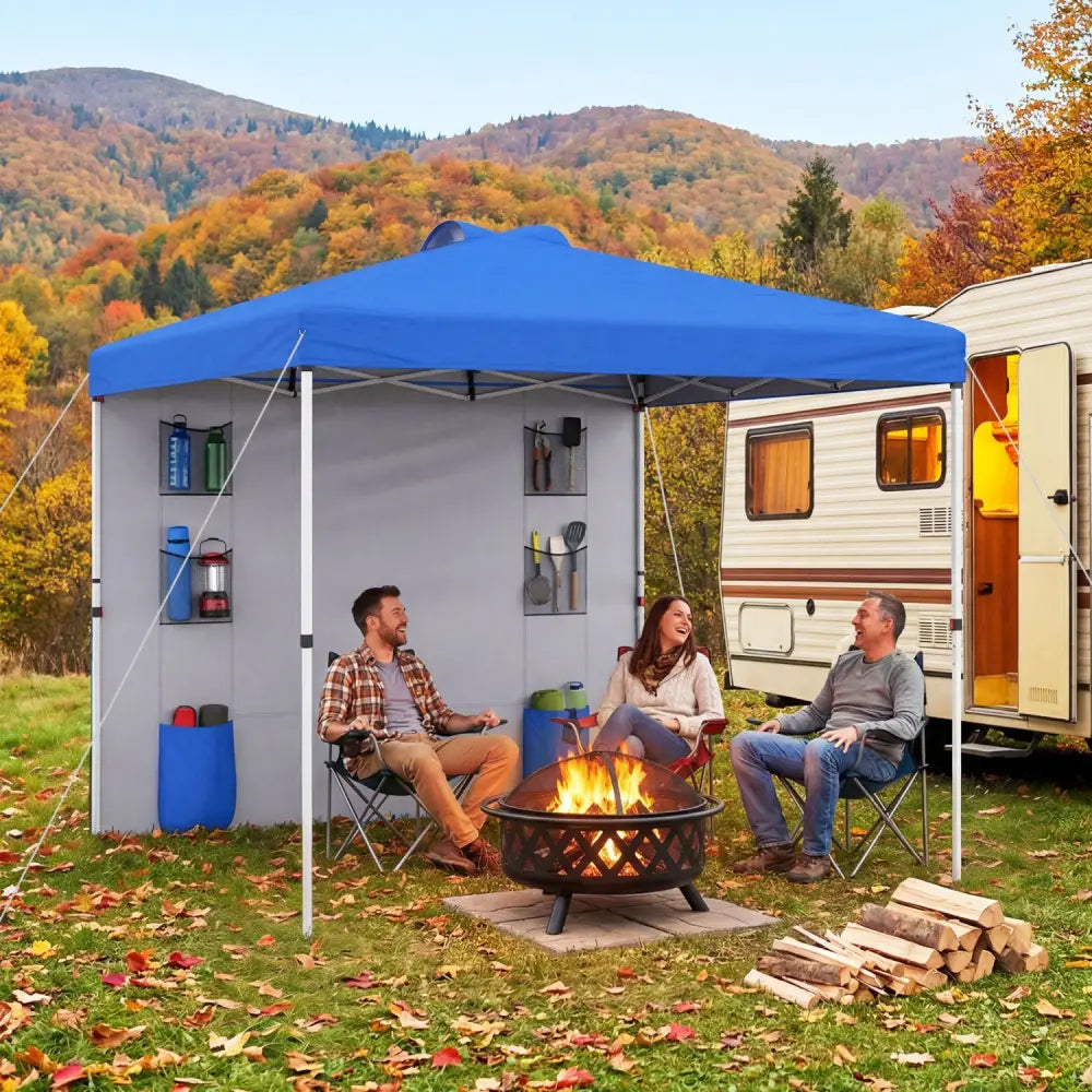 10 x 10 FT Pop up Canopy Tent with Sidewall 6 Pockets Instant Setup Commercial Gazebo-Blue - Blue - Canopies