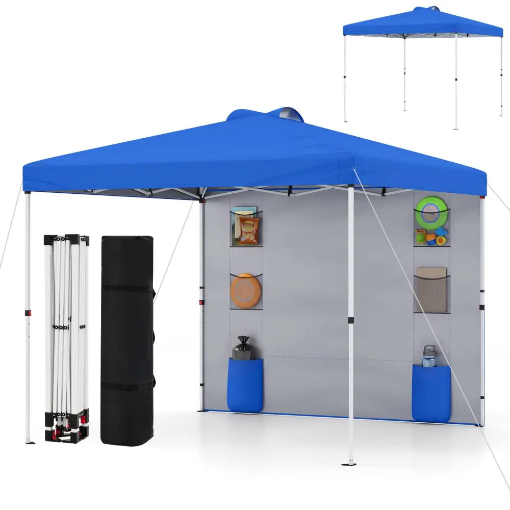 10 x 10 FT Pop up Canopy Tent with Sidewall 6 Pockets Instant Setup Commercial Gazebo-Blue - Blue - Canopies