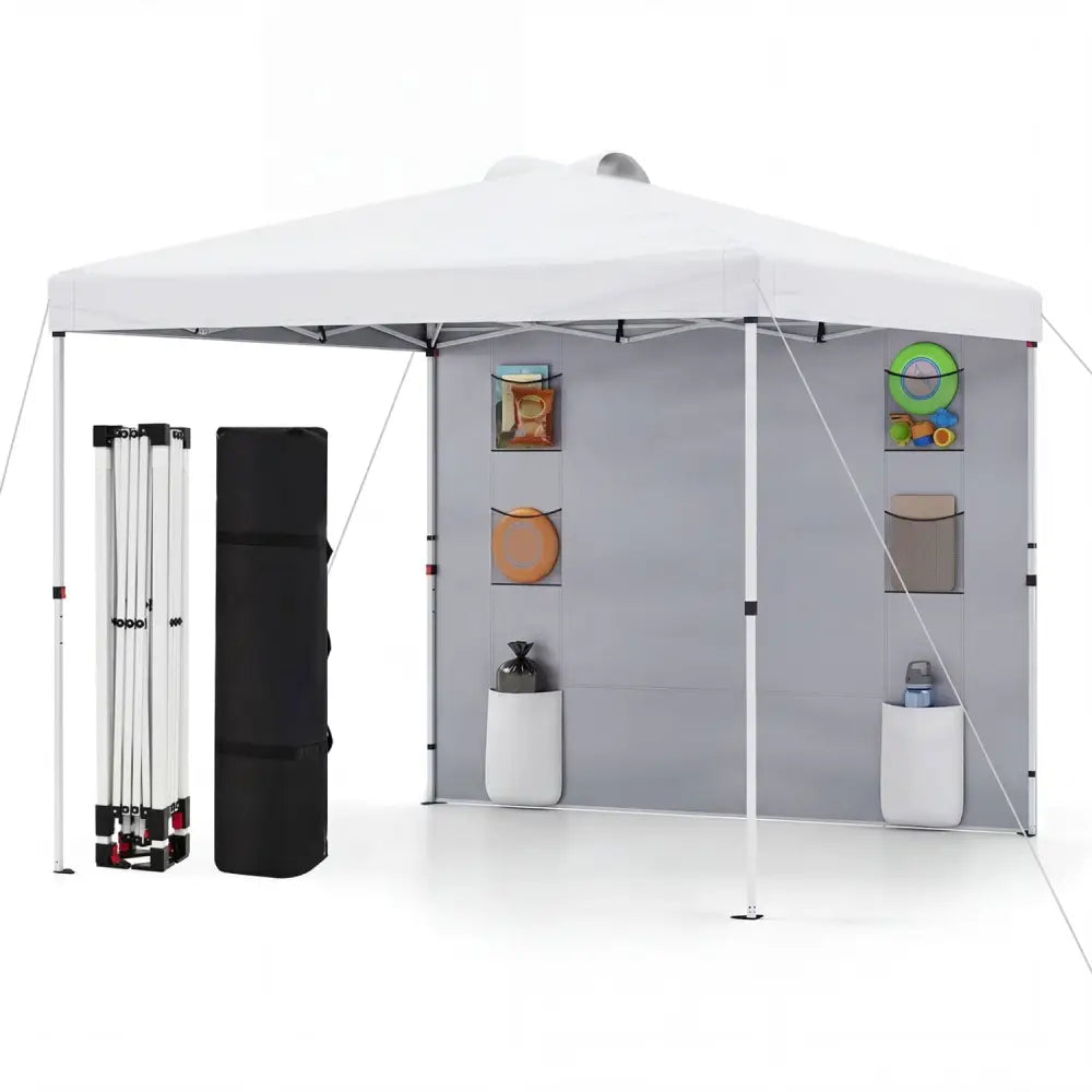 10 x 10 FT Pop up Canopy Tent with Sidewall 6 Pockets Instant Setup Commercial Gazebo-White - White - Canopies