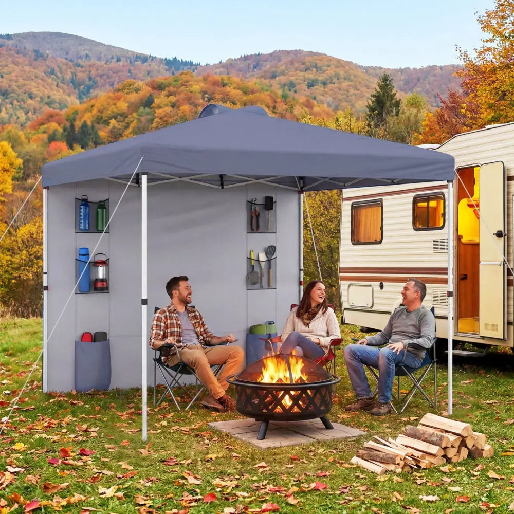 10 x 10 FT Pop up Canopy Tent with Sidewall 6 Pockets Instant Setup Commercial Gazebo-Gray - Gray - Canopies