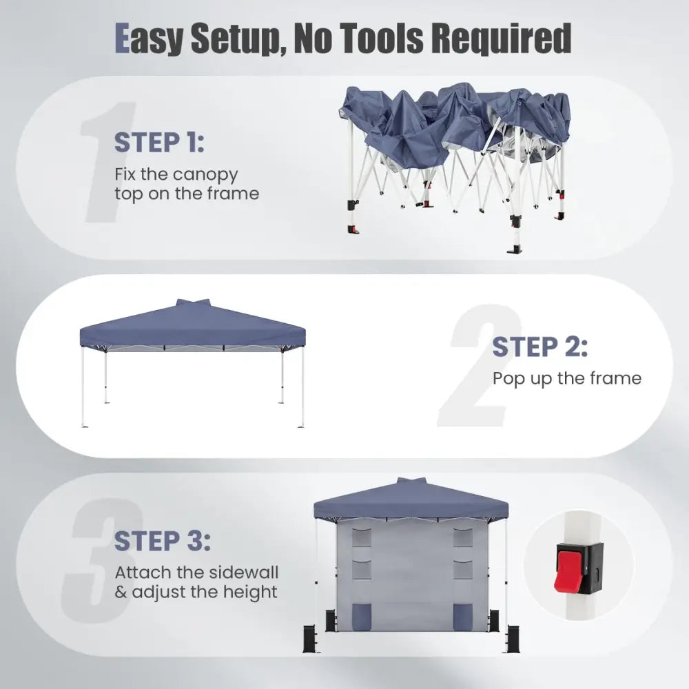10 x 10 FT Pop up Canopy Tent with Sidewall 6 Pockets Instant Setup Commercial Gazebo-Gray - Gray - Canopies