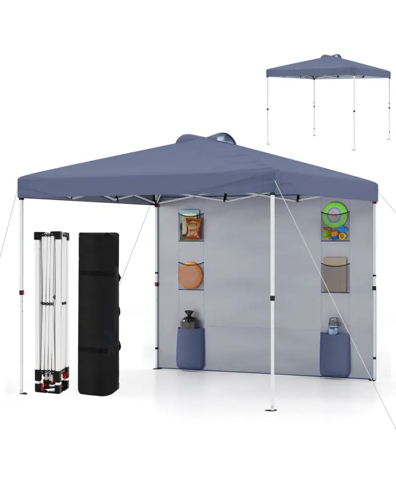 10 x 10 FT Pop up Canopy Tent with Sidewall 6 Pockets Instant Setup Commercial Gazebo-Gray - Gray - Canopies