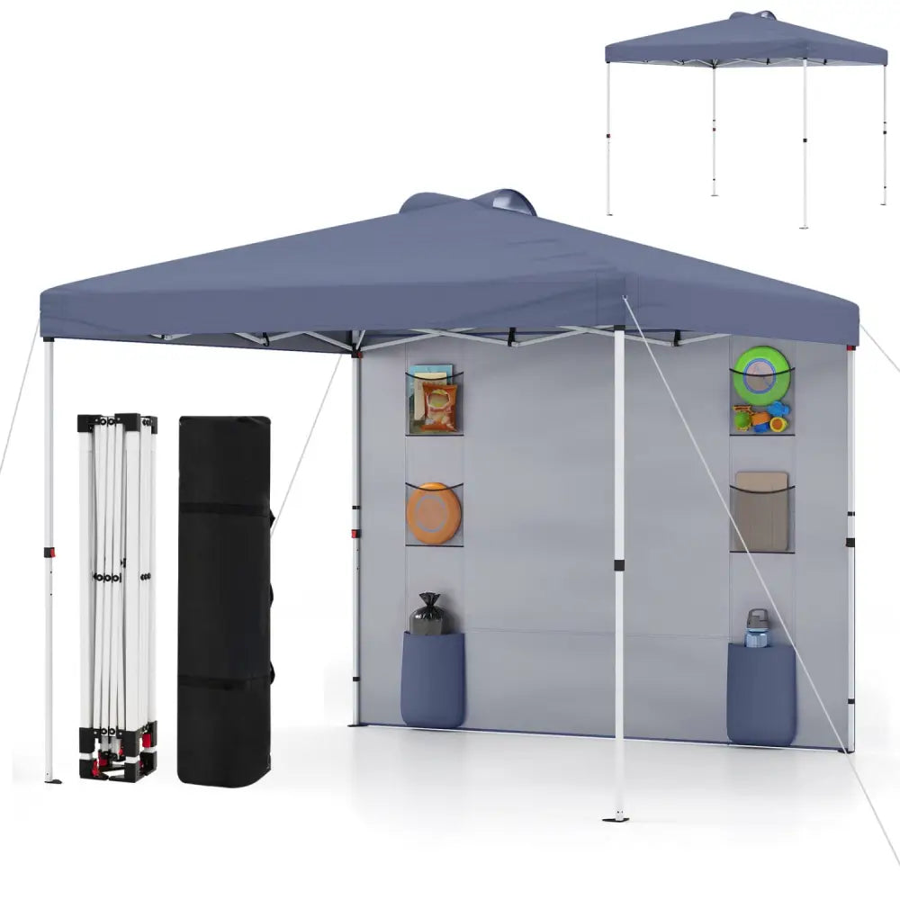 10 x 10 FT Pop up Canopy Tent with Sidewall 6 Pockets Instant Setup Commercial Gazebo-Gray - Gray - Canopies