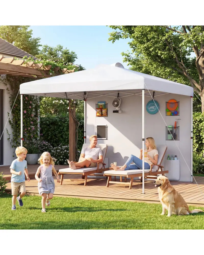 10 x 10 FT Pop up Canopy Tent with Sidewall 6 Pockets Instant Setup Commercial Gazebo-White - White - Canopies