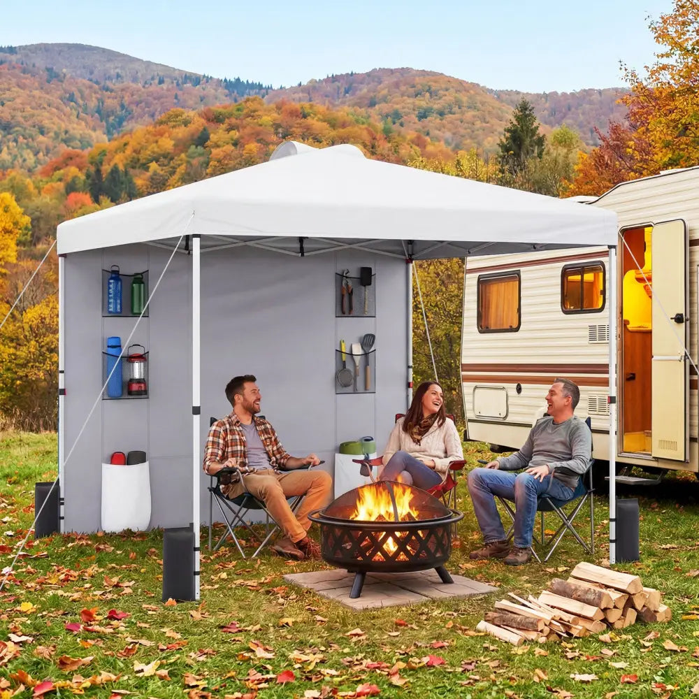 10 x 10 FT Pop up Canopy Tent with Sidewall 6 Pockets Instant Setup Commercial Gazebo-White - White - Canopies