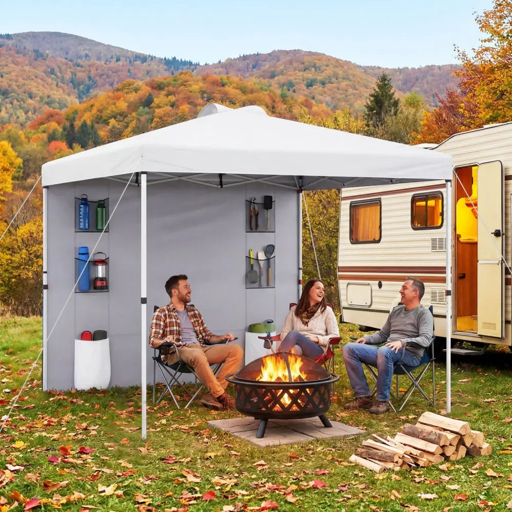 10 x 10 FT Pop up Canopy Tent with Sidewall 6 Pockets Instant Setup Commercial Gazebo-White - White - Canopies