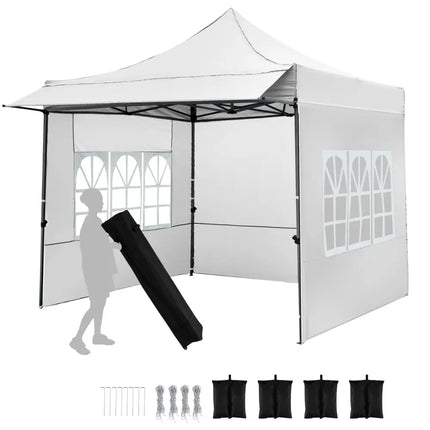 10 x 10 FT Pop up Canopy Tent with Sidewalls and Awning for Party Picnic Event-White - White - Canopies