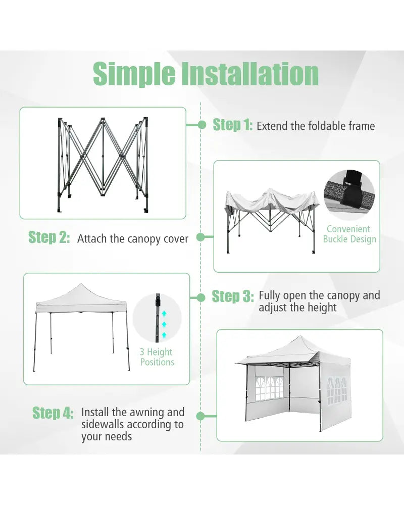 10 x 10 FT Pop up Canopy Tent with Sidewalls and Awning for Party Picnic Event-White - White - Canopies