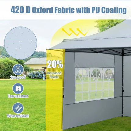 10 x 10 FT Pop up Canopy Tent with Sidewalls and Awning for Party Picnic Event-Gray - Gray - Canopies