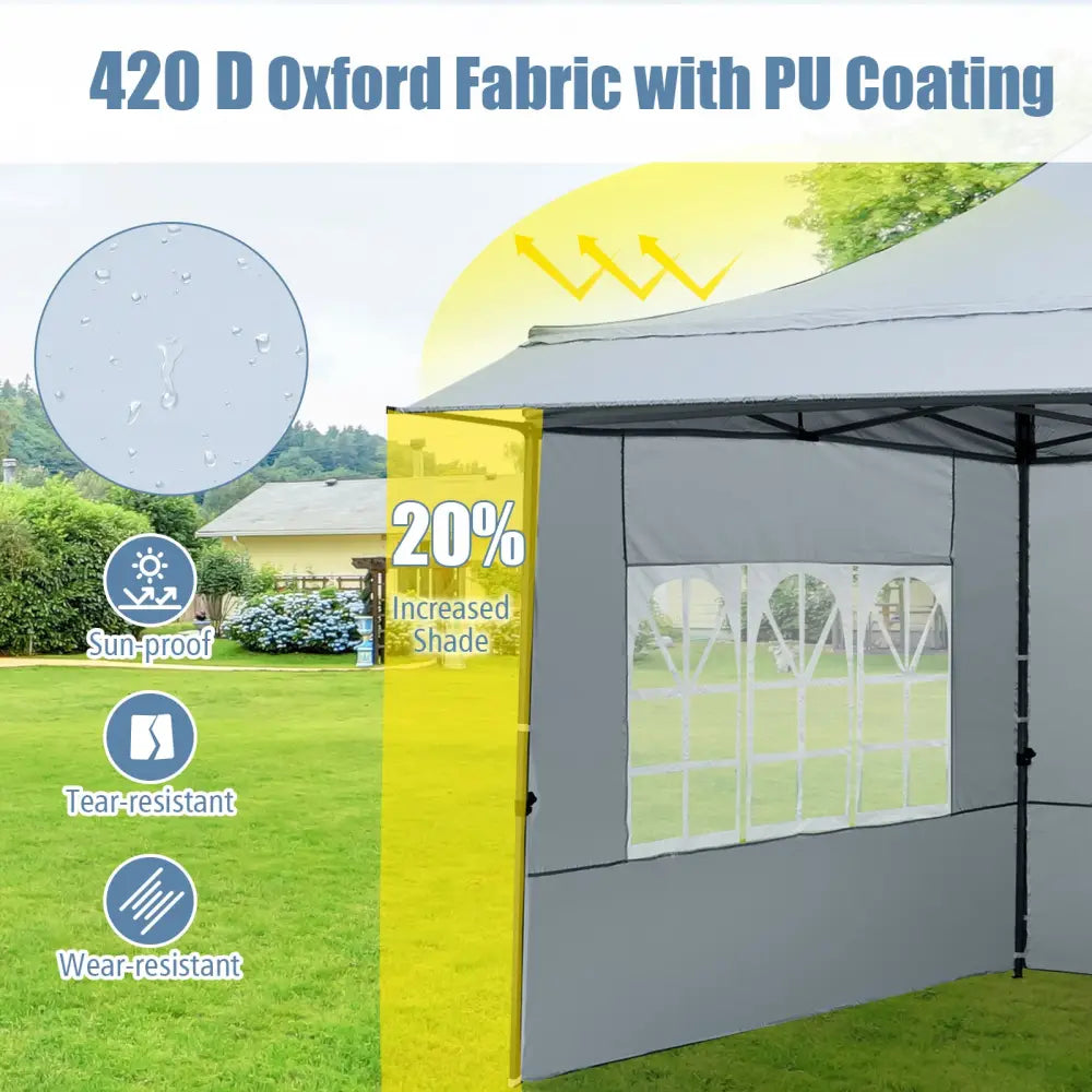 10 x 10 FT Pop up Canopy Tent with Sidewalls and Awning for Party Picnic Event-Gray - Gray - Canopies