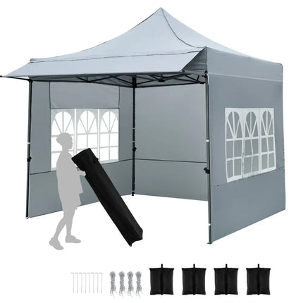 10 x 10 FT Pop up Canopy Tent with Sidewalls and Awning for Party Picnic Event-Gray - Gray - Canopies