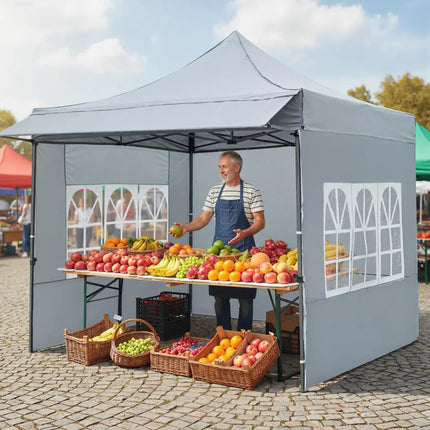 10 x 10 FT Pop up Canopy Tent with Sidewalls and Awning for Party Picnic Event-Gray - Gray - Canopies