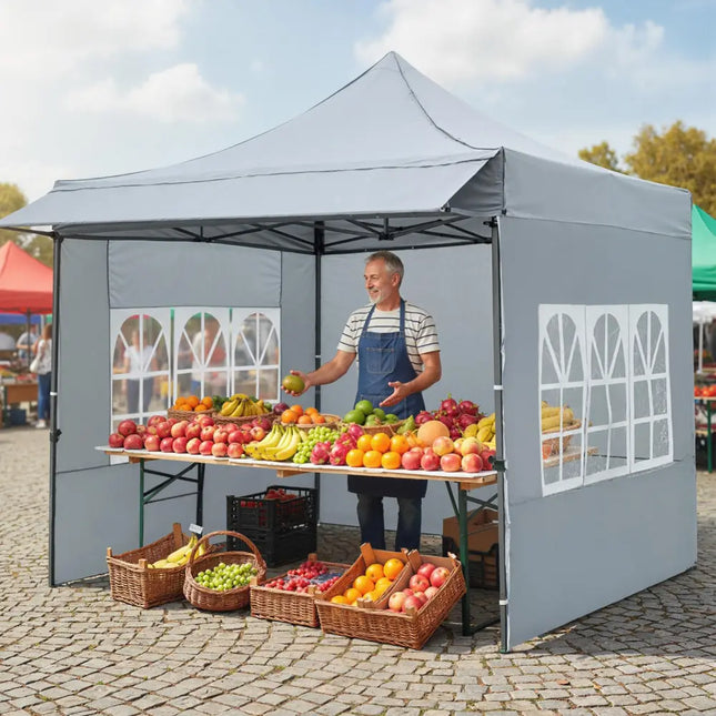 10 x 10 FT Pop up Canopy Tent with Sidewalls and Awning for Party Picnic Event-Gray - Gray - Canopies
