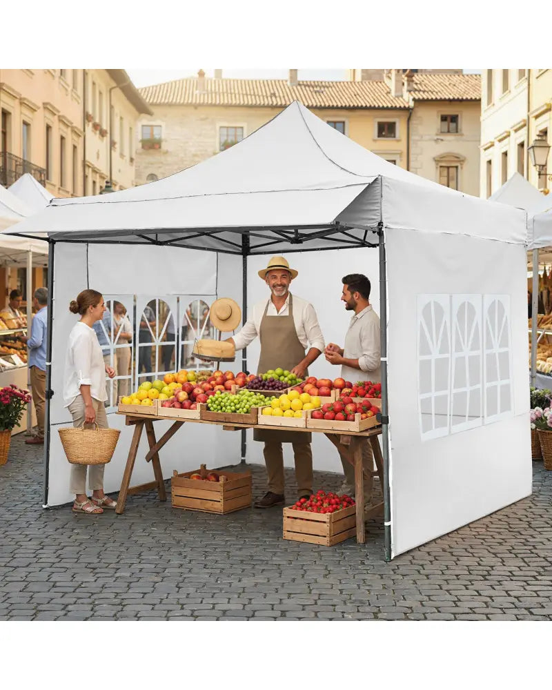 10 x 10 FT Pop up Canopy Tent with Sidewalls and Awning for Party Picnic Event-White - White - Canopies