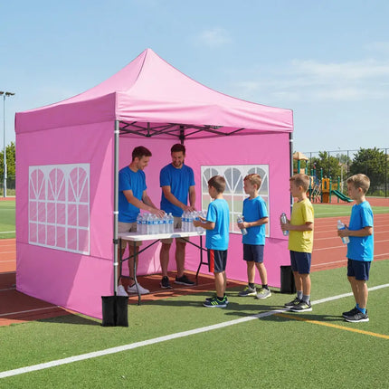 10 x 10 FT Pop up Canopy Tent with Sidewalls and Awning for Party Picnic Event-Pink - Pink - Canopies