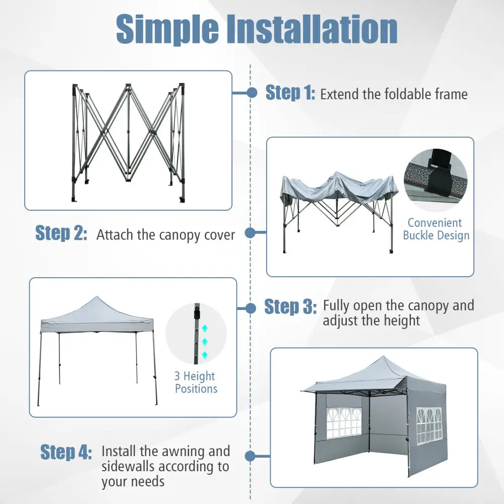 10 x 10 FT Pop up Canopy Tent with Sidewalls and Awning for Party Picnic Event-Gray - Gray - Canopies