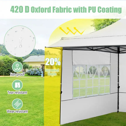 10 x 10 FT Pop up Canopy Tent with Sidewalls and Awning for Party Picnic Event-White - White - Canopies