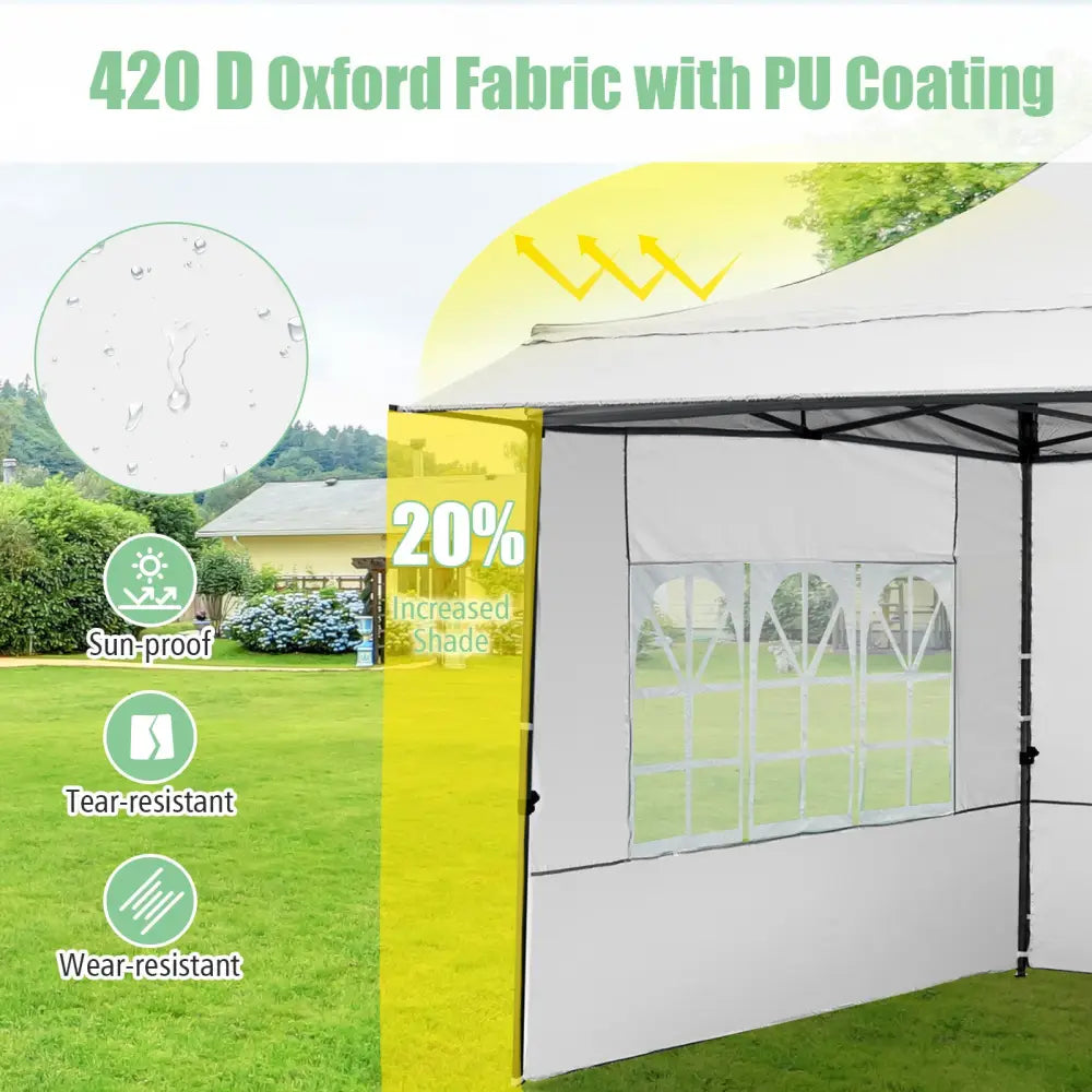 10 x 10 FT Pop up Canopy Tent with Sidewalls and Awning for Party Picnic Event-White - White - Canopies