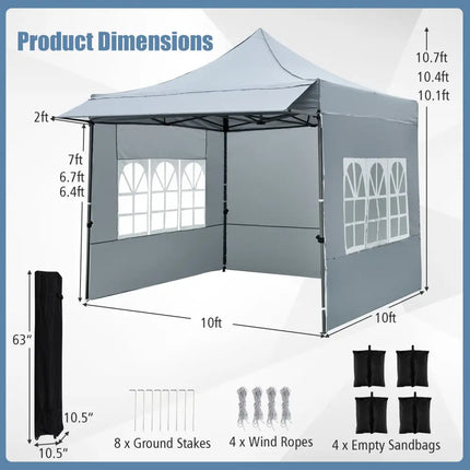 10 x 10 FT Pop up Canopy Tent with Sidewalls and Awning for Party Picnic Event-Gray - Gray - Canopies